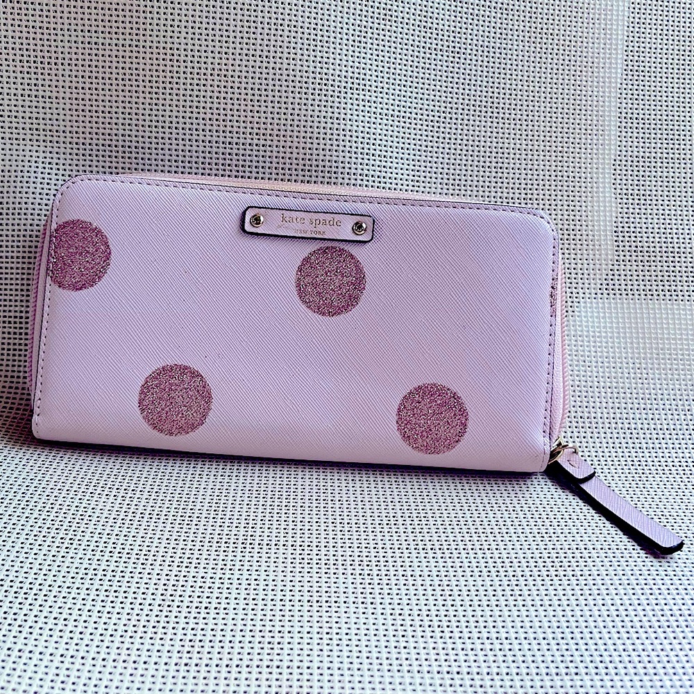 Kate Spade Haven Lane Glitter Pink Polka Dot Wallet